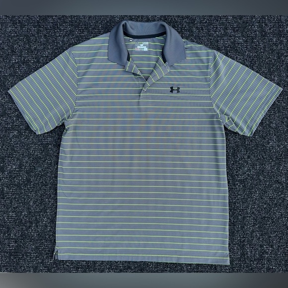 Under Armour Men’s Playoff Grey Striped Performance Polo Shirt Size XL Loose Fit - Picture 2 of 6